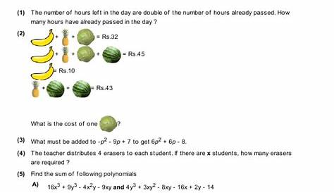 grade 6 algebra worksheet