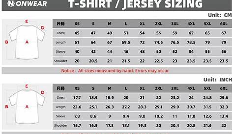 SIZE CHARTS - ONWEAR | Custom Esports Jersey Design & Print