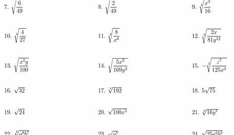 radicals worksheet algebra 1