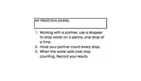 penny water drop experiment worksheets