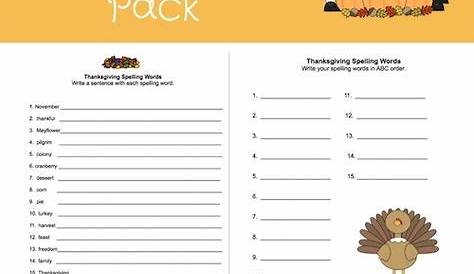 Thanksgiving Spelling Words Pack (With images) | Spelling words