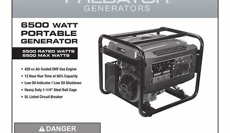 Harbor Freight Tools Predator 6500 Watt Portable Generator 68526 User