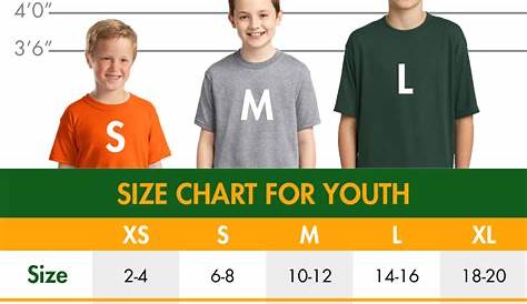 youth t-shirt size chart