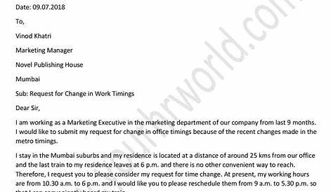 Sample Letter Of Change Of Working Hours Collection - Letter Template