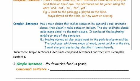simple compound and complex sentences worksheets with answer key