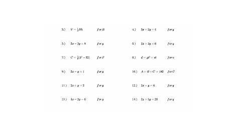 literal equations worksheet 9th grade
