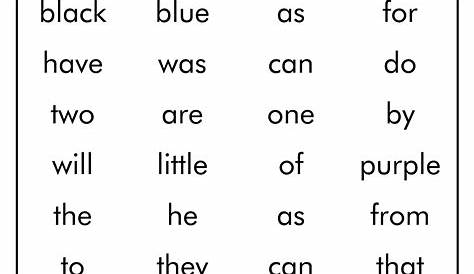 sight words kindergarten printable