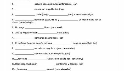 Worksheet Adjectives Spanish Answers Worksheet | Hot Sex Picture