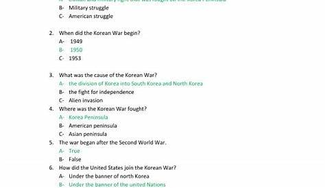 the korean war worksheets answers