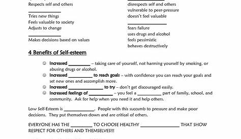 self esteem worksheets for teens