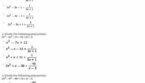 Quiz & Worksheet - Practice Dividing Polynomials | Study.com