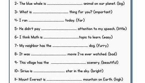 English Grammar Worksheets - Superlative Adjectives - Academy Simple