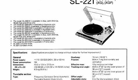 Free Audio Service Manuals - Free download Technics SL 220 Service Manual