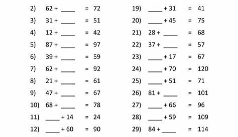 addition worksheet showing the missing numbers for each item in this
