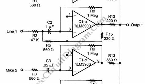 LM3900 Audio Mixer - Electronic Circuit