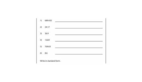 Decimals in Standard and Expanded Form Worksheets