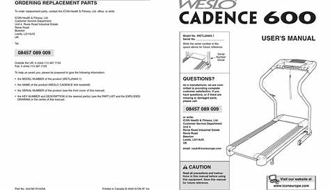 weslo cadence dx3 user manual