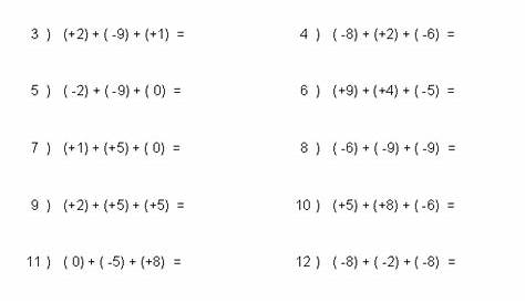 integers addition and subtraction worksheets