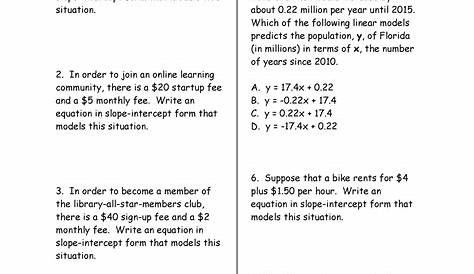 slope-intercept form practice worksheets answers
