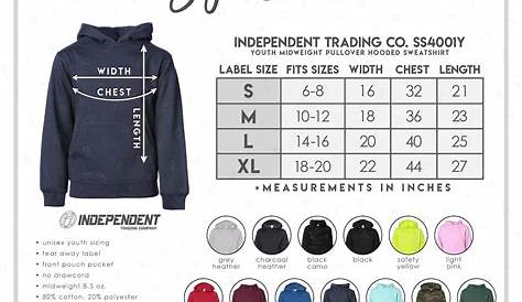 independent trading company hoodie size chart