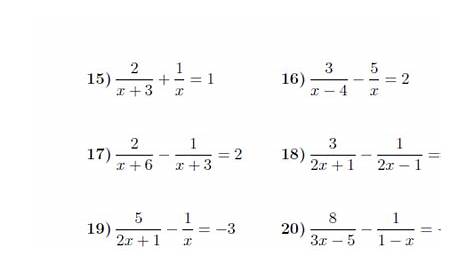 solving equations with fractions worksheets answer key