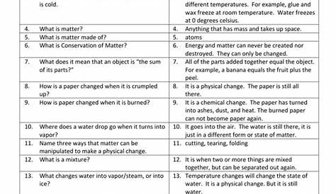 physical and chemical changes worksheets with answers