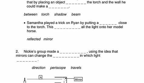 light properties worksheet 3rd grade