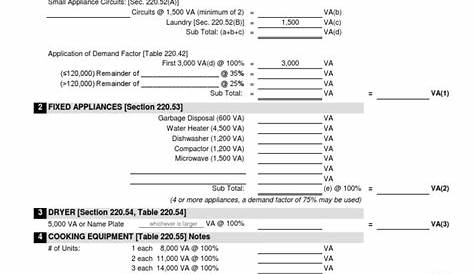 Service Load Calculation Worksheet