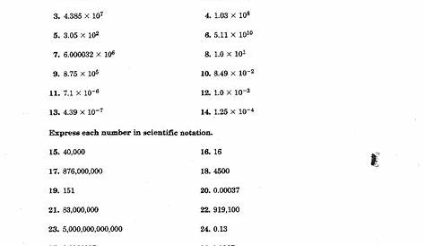 standard and scientific notation worksheets answers