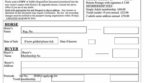 Printable Aqha Transfer Form - Printable Forms Free Online