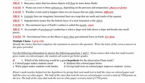 SGO Pre-Assessment – Grade 6 – Earth Science ANSWER KEY