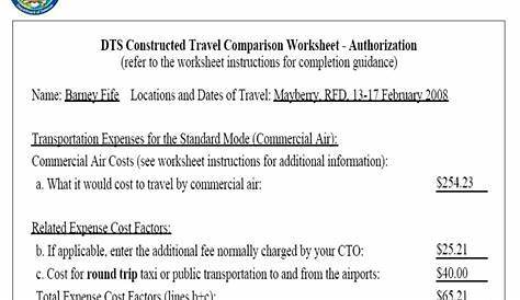 Dts Cost Comparison Worksheet / Constructed Travel Worksheet Dts