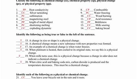 physical and chemical properties worksheets answer key