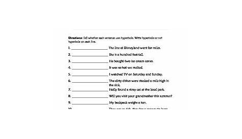 hyperbole and understatement worksheets 1 answer key