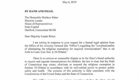 sample of a religious exemption letter