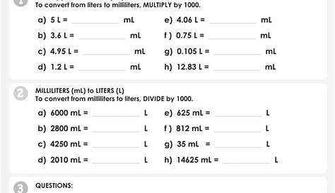 liter and milliliter worksheet