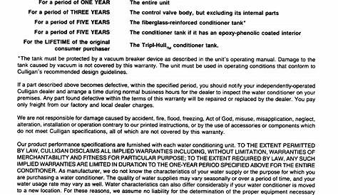 Warranty | Culligan Automatic Water Softeners User Manual | Page 4 / 9