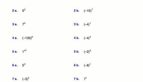 negative exponents worksheet with answers