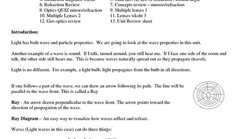 refraction of light worksheet grade 8