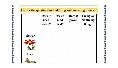 Grade 1 Science: Living and Nonliving Things printable worksheets