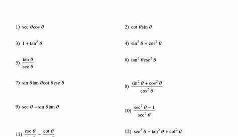 simplify trig expressions worksheets