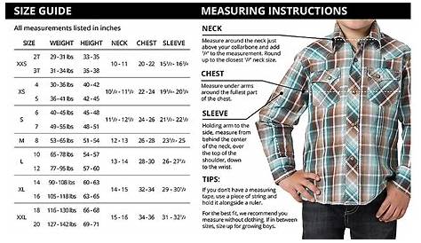 wrangler jacket size chart