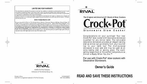 RIVAL CROCK-POT KMAN004 OWNER'S MANUAL Pdf Download | ManualsLib