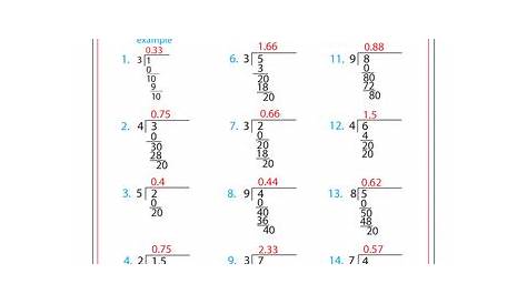 decimal division worksheets