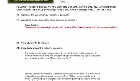 Food Inc Movie Worksheet Answers