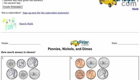Pennies, Nickels, and Dimes Worksheet for 1st - 2nd Grade | Lesson Planet