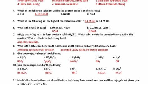 Conjugate Acid Base Pairs Worksheet