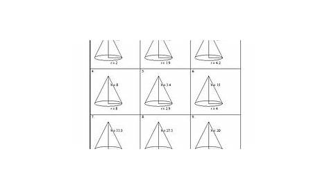surface area and volume of cone worksheet