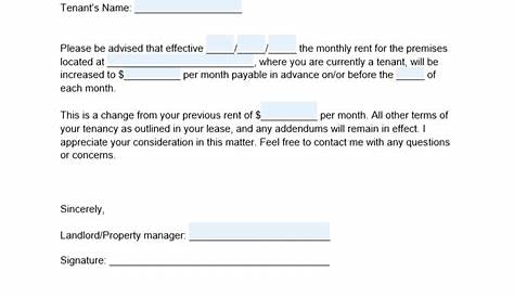 sample rent increase letter to tenant