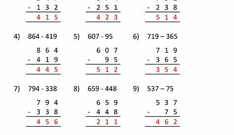 subtracting 2-digits from 3 digits worksheets